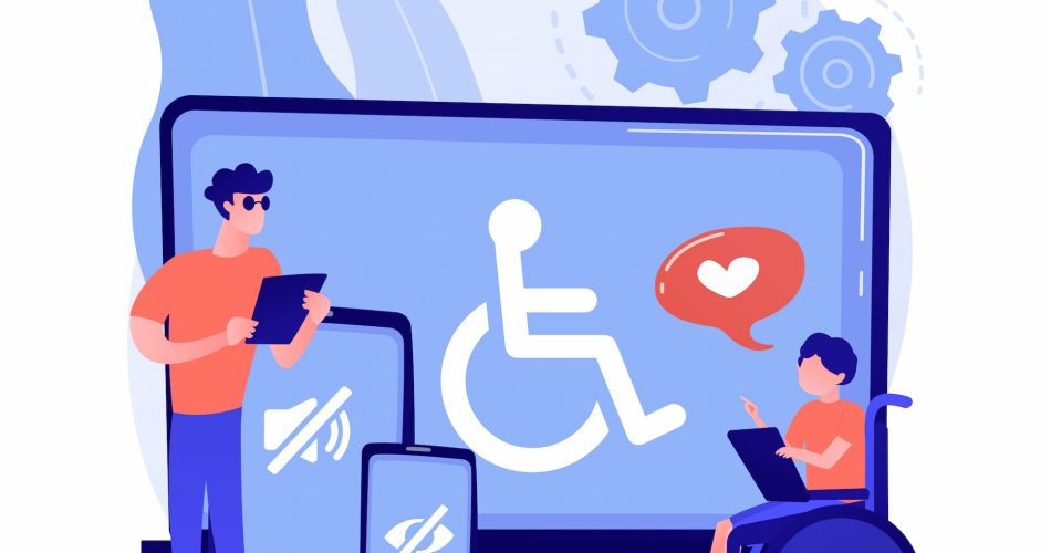 figure of a person in wheelchair using a laptop